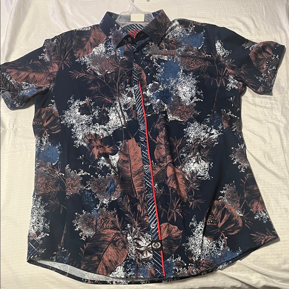 Au Noir Men's Navy Botanical Print Casual Shirt